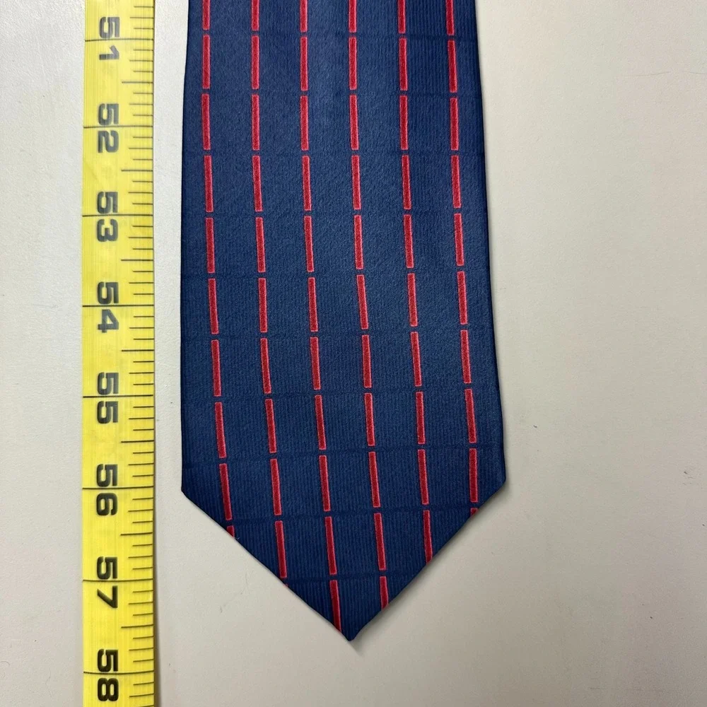 Gianfranco Ferre Mens Silk Tie Navy Blue Red Geometric Dash Made in Italy